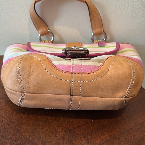 Coach Hampton striped mini bag  Vintage canvas pink green/2 color leather handle - Picture 14 of 15
